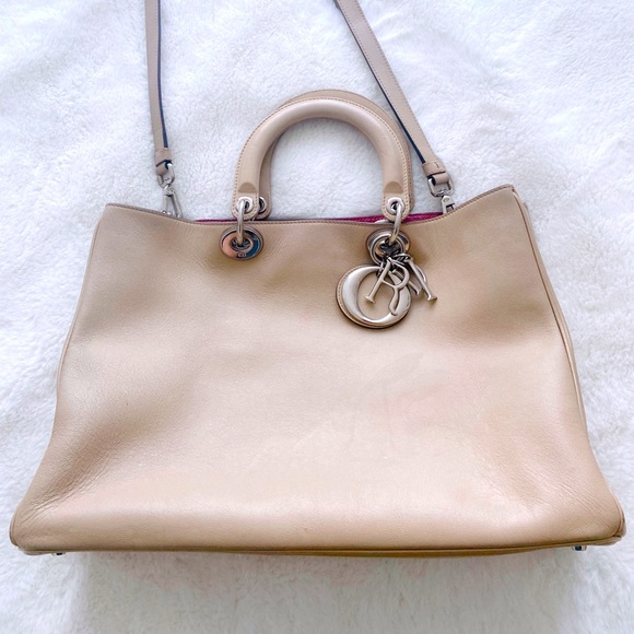 Authentic DIOR Diorossima Large tote bag Beige/ Purple ♥️ - Picture 2 of 12